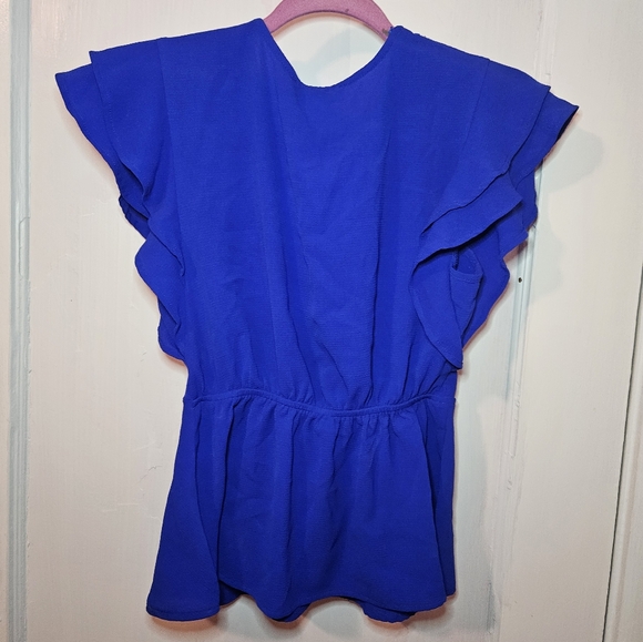 Elegant Blue Wrap Top - Picture 3 of 5